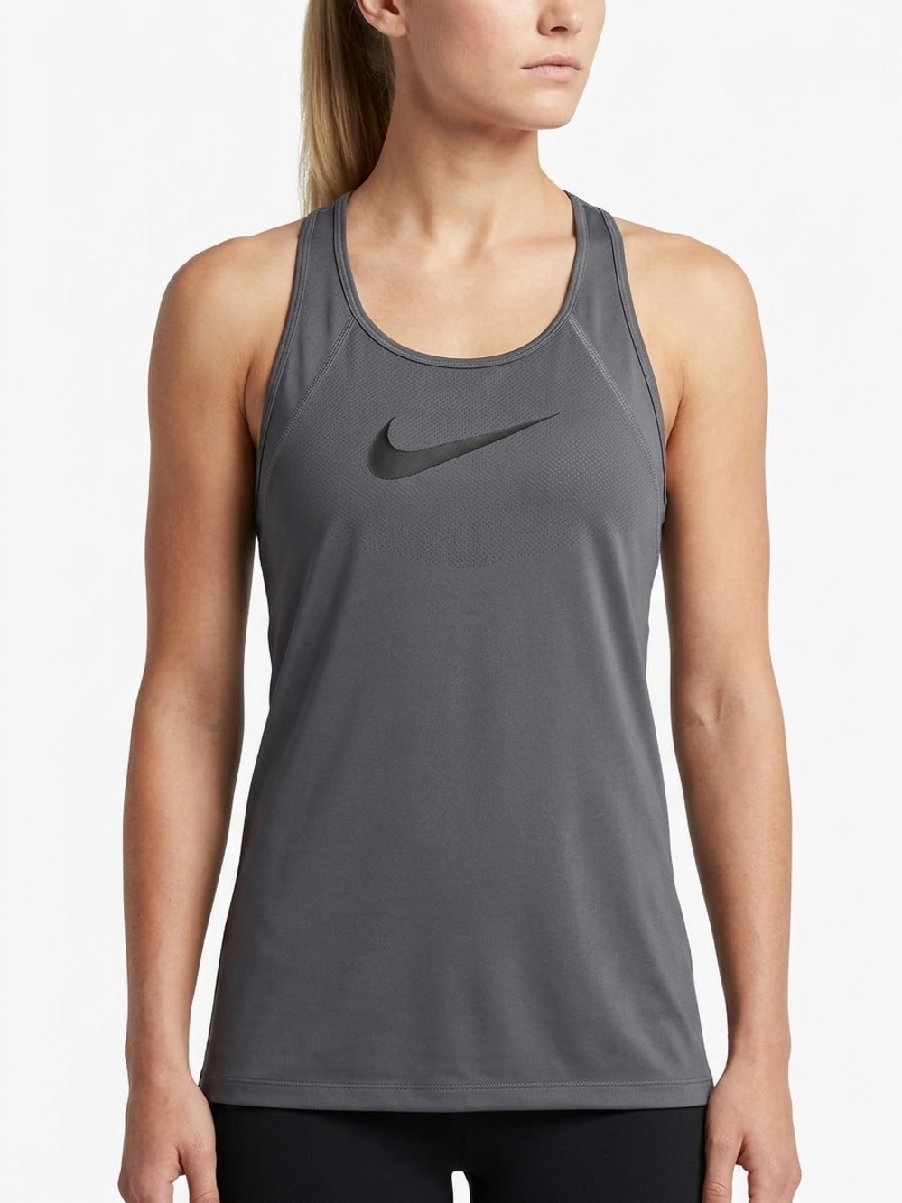 Nike Pro Dri-FIT Mesh Racerback Training Tank Gray Black Swoosh M